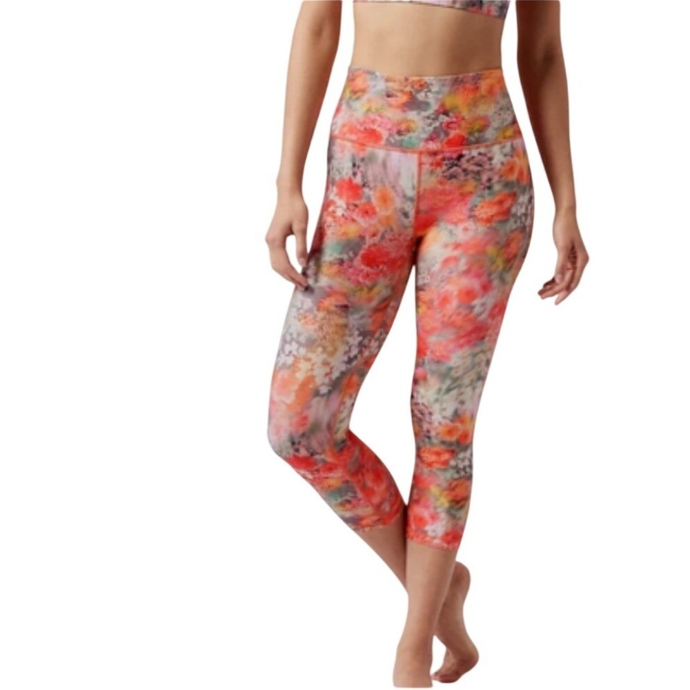 Athleta Girl Stash Your Treasures Capri Floral High Rise Leggings XL 14 Pink Red